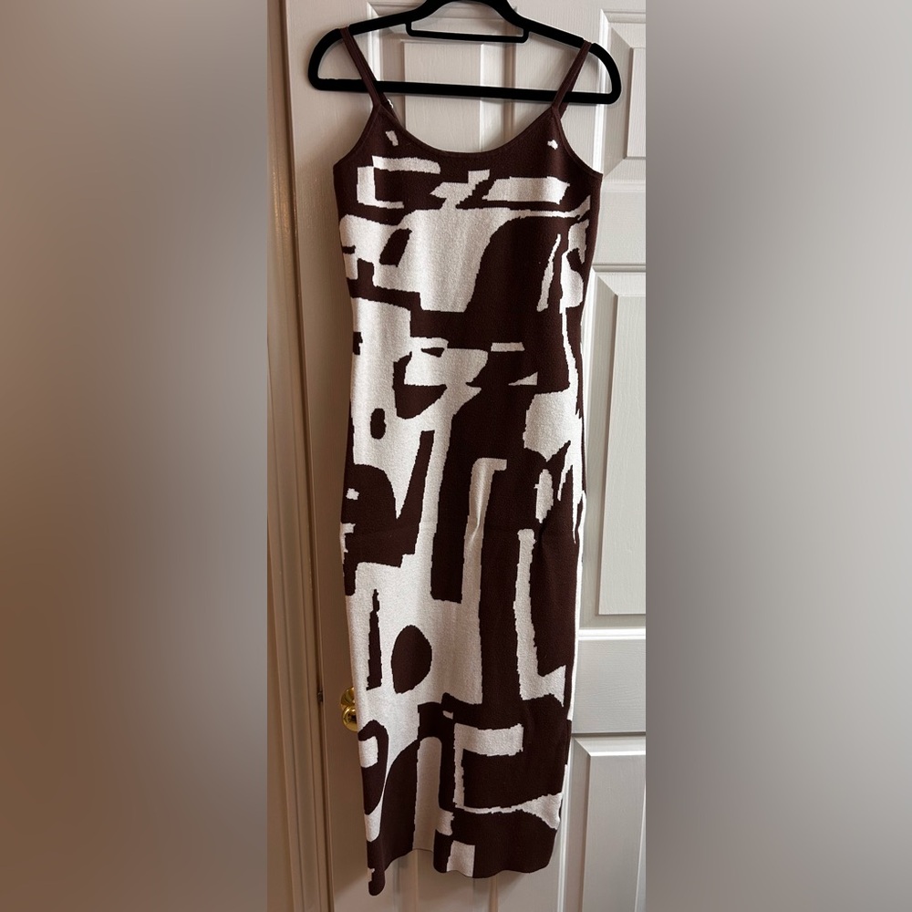 Brown and White Midi Dress